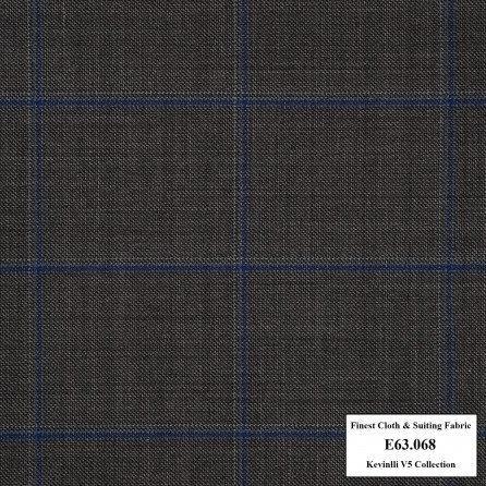 E63.068 Kevinlli V5 - Vải Suit 60% Wool - Xám Caro xanh